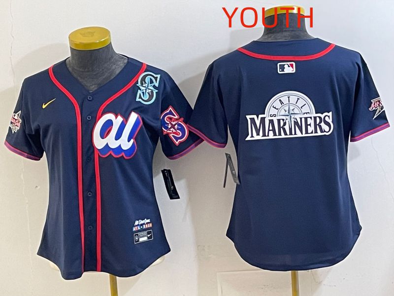 Youth 2025 Seattle Mariners Blank Drak Blue All star Nike MLB Jersey style 05